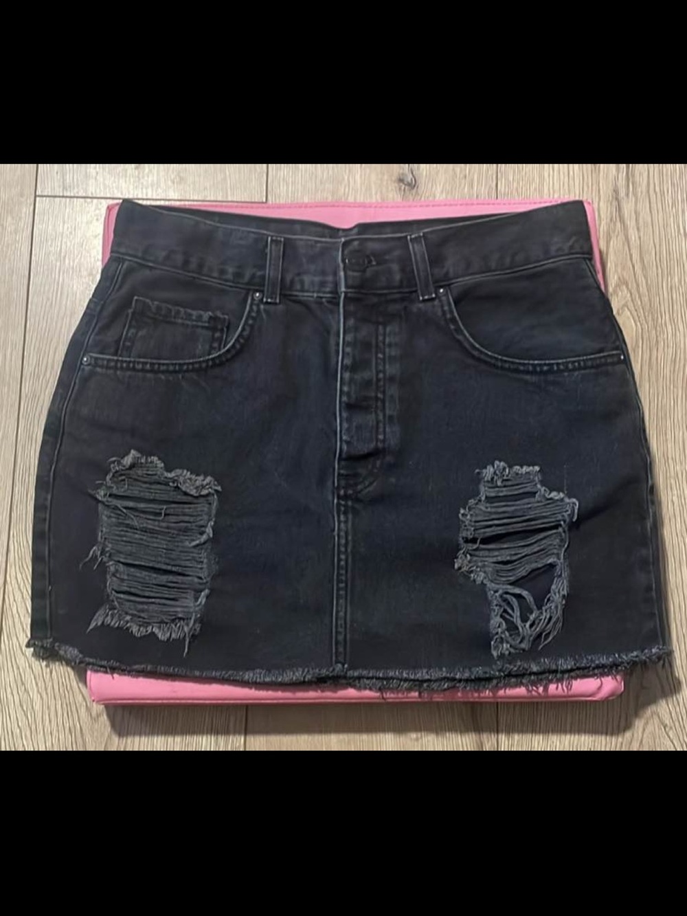 Forever 21 Black Distressed Mini Denim Skirt